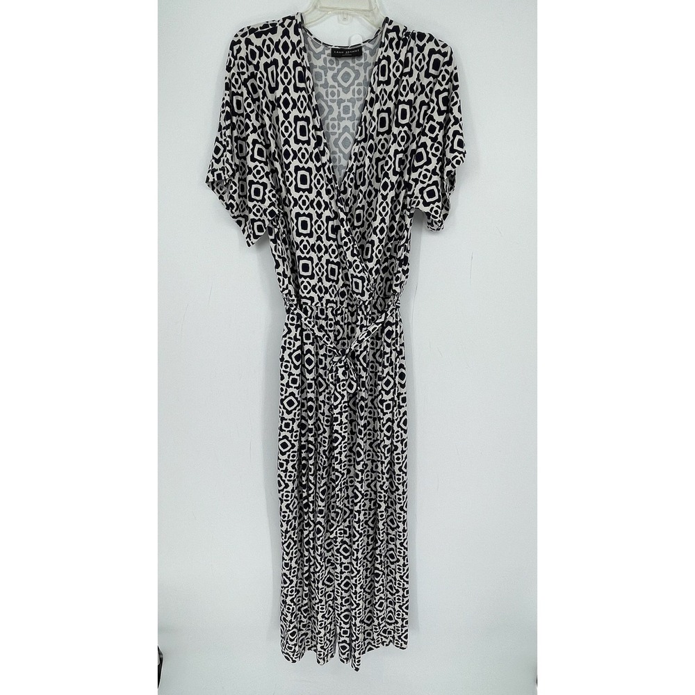 Lane Bryant Women's Black White Geometric Faux Wrap Maxi Jumpsuit Size 18/20